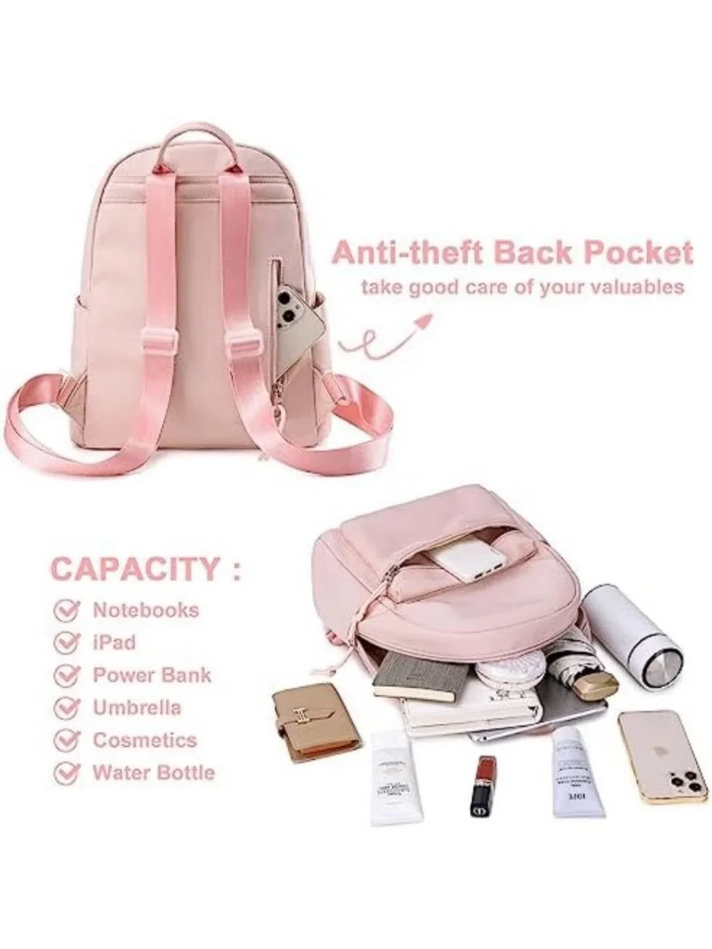 Water-Resistant Mini Backpack Purse for Women & Girls - Small Shoulder Bag for